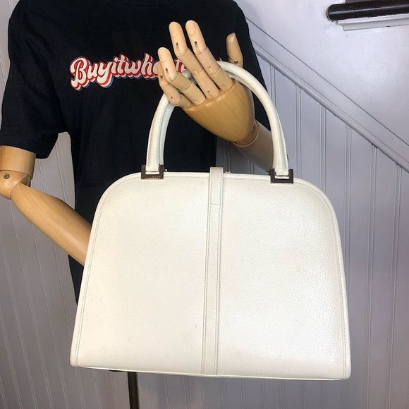 Vintage GUCCI Ivory Leather Satchel Self-Standing Silver Jackie Buckle Hand Bag - Picture 3 of 17